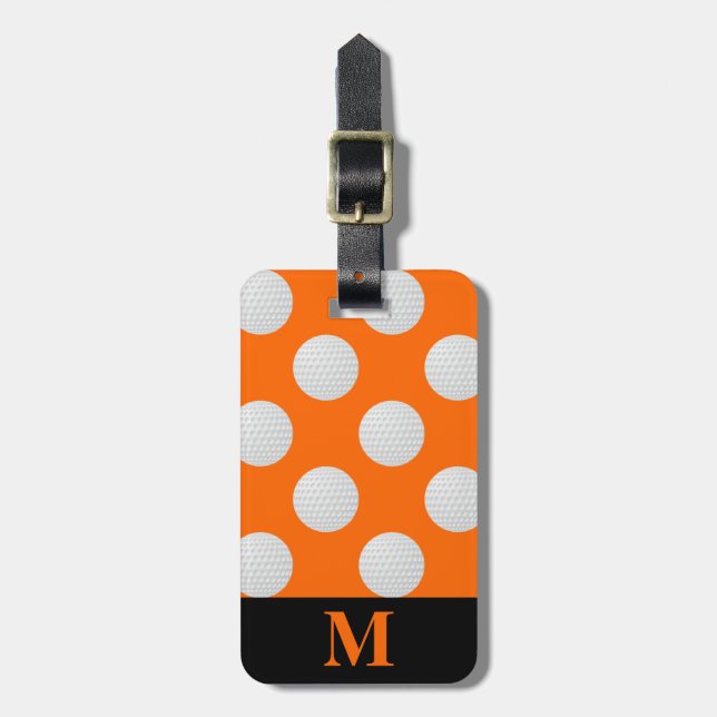 Monogram White Golf Balls, Orange Luggage Tag (Front Vertical)