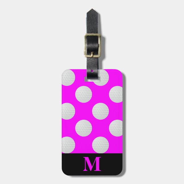 Monogram White Golf Balls, Pink Luggage Tag (Front Vertical)
