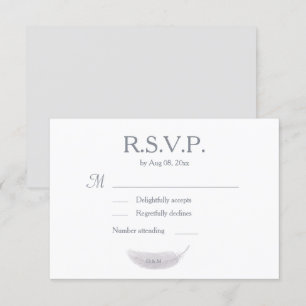 Monogram White Grey Angel Feather Wedding RSVP Invitation