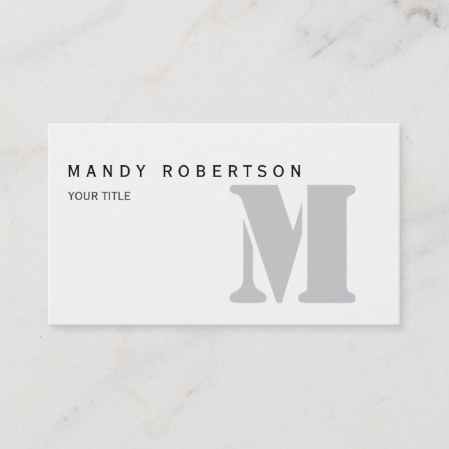 Monogram White Grey Business Card (Front)