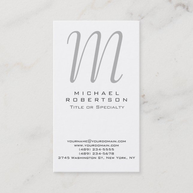 Monogram White Grey Professional Business Card (Front)