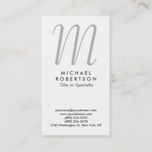 Monogram White Grey Professional Business Card