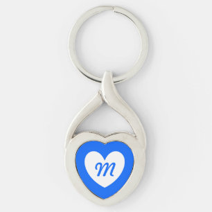 Monogram White heart on blue Key Ring