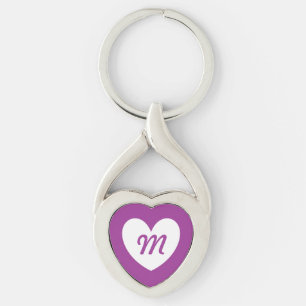 Monogram White heart on Cactus Flower purple Key Ring