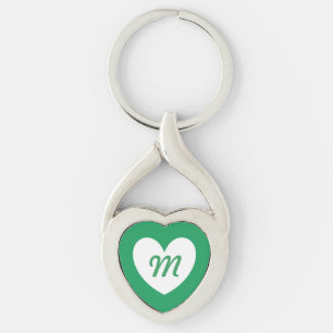 Monogram White heart on Kelly green Key Ring