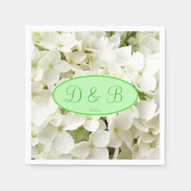 Monogram White Hydrangea Wedding Napkin (Front)