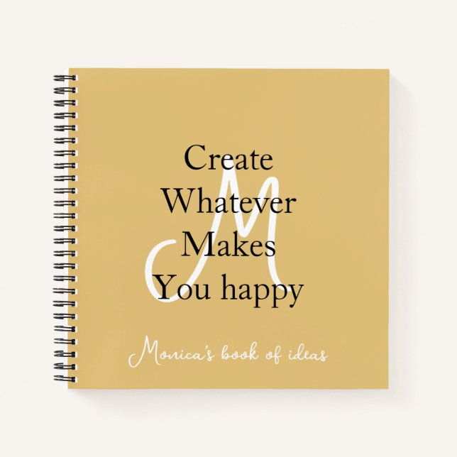 Monogram White Initial Motivational Black Gold Notebook (Front)