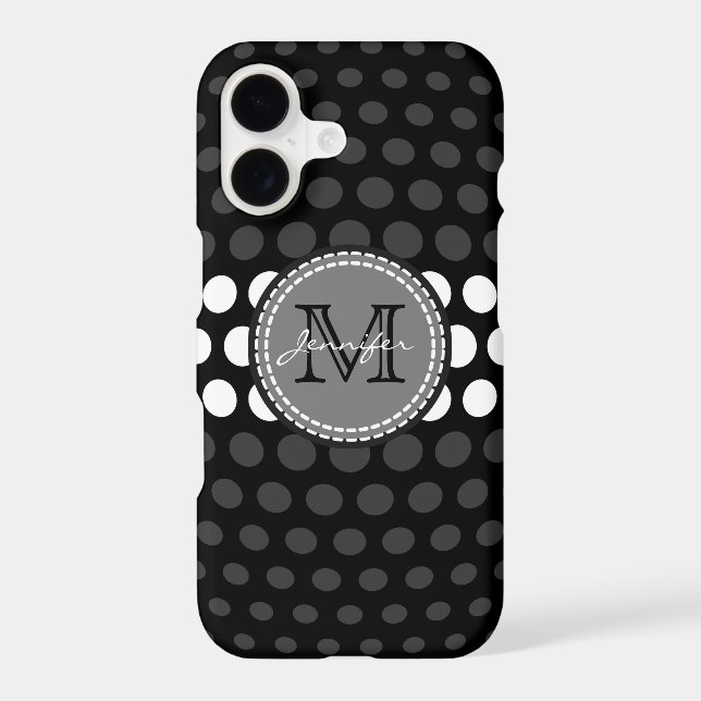 Monogram White & Jet Polka Dots Pattern (Back)