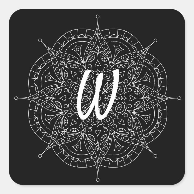 Monogram White Lace On Black Square Sticker (Front)