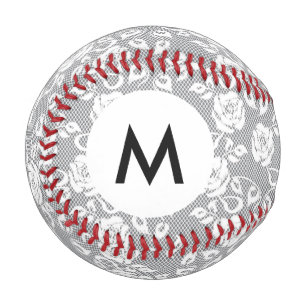 Monogram White lace pattern on grey background Baseball