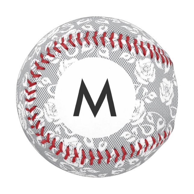 Monogram White lace pattern on grey background Baseball (Front Left)