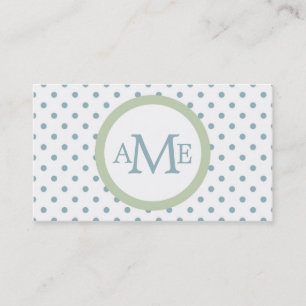 Monogram White Lt Blue Polka Dot Business Card