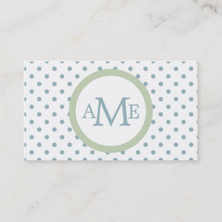 Monogram White Lt Blue Polka Dot Business Card