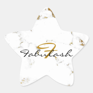 Monogram White Marble Gold Glitter Name Star Sticker