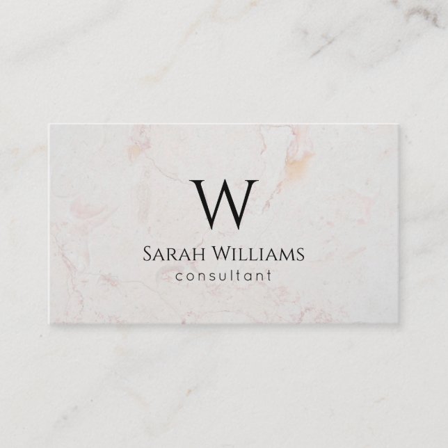 Monogram White Marble Simple Modern Black Initial Business Card (Front)