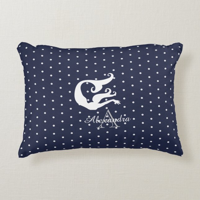 monogram White mermaid on Navy blue  Decorative Cushion (Front)