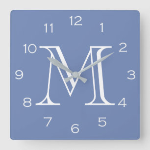 Monogram White Numbers On Blue wccn Square Wall Clock