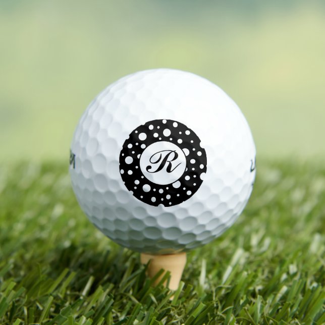 Monogram White on Black Polka Dot Pattern Golf Balls (Insitu Tee)