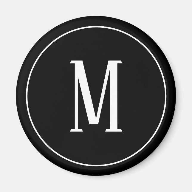 Monogram White on Black Round Magnet (Front)