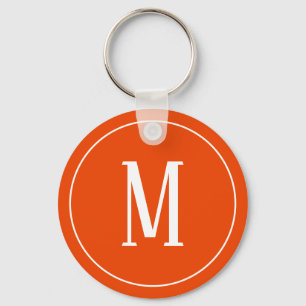 Monogram White on Bright Orange Keychain