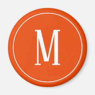 Monogram White on Bright Orange Round Magnet