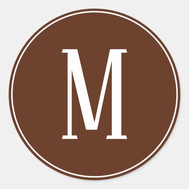 Monogram White on Brown Round Sticker (Front)