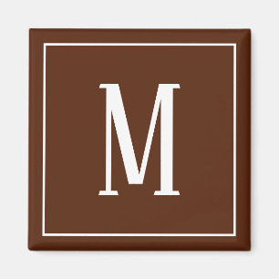 Monogram White on Brown Square Magnet
