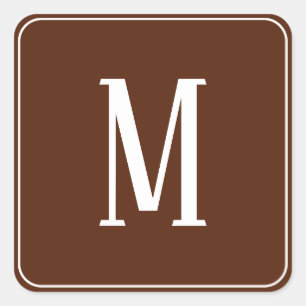 Monogram White on Brown Square Sticker