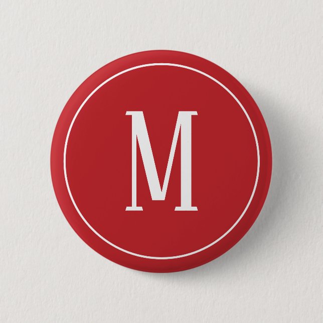 Monogram White on Dark Red Round Button (Front)