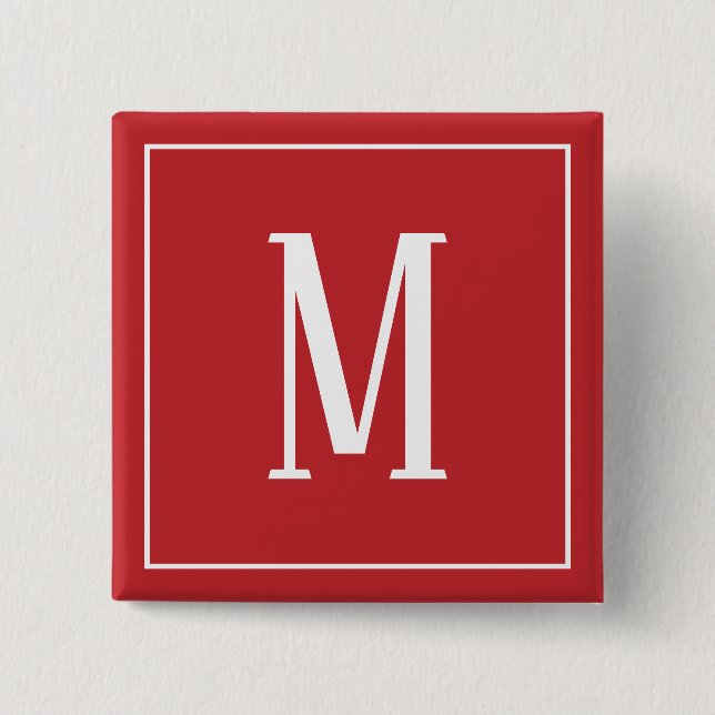 Monogram White on Dark Red Square Button (Front)
