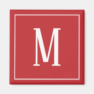 Monogram White on Dark Red Square Magnet