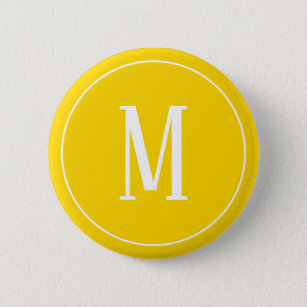 Monogram White on Golden Yellow Round Button