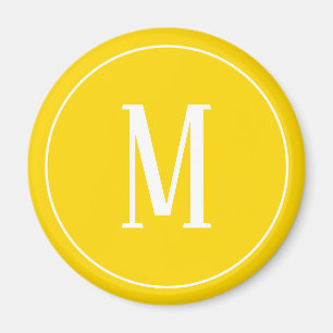 Monogram White on Golden Yellow Round Magnet
