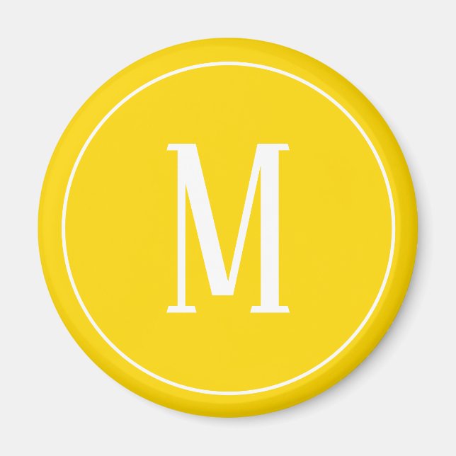 Monogram White on Golden Yellow Round Magnet (Front)