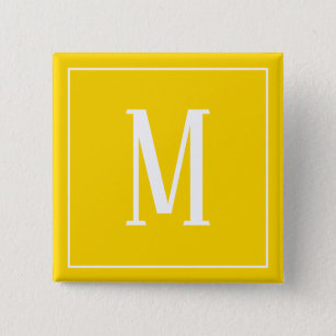 Monogram White on Golden Yellow Square Button