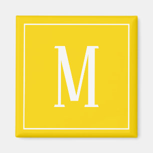 Monogram White on Golden Yellow Square Magnet