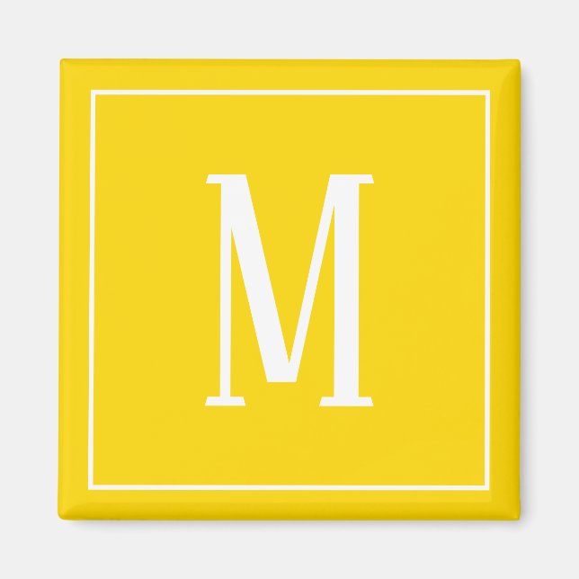 Monogram White on Golden Yellow Square Magnet (Front)