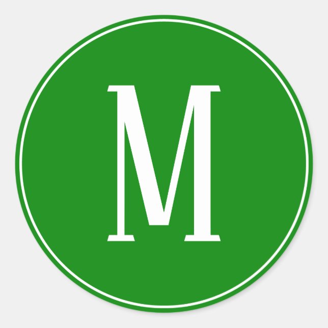 Monogram White on Green Round Sticker (Front)