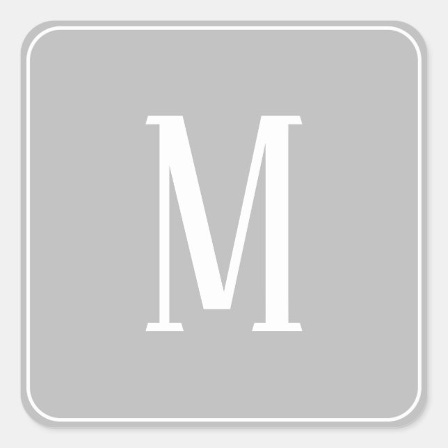 Monogram White on Grey Square Sticker (Front)