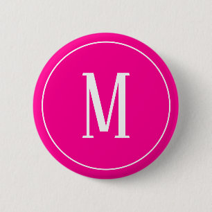 Monogram White on Hot Pink Round Button