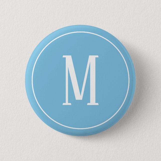 Monogram White on Light Blue Round Button (Front)