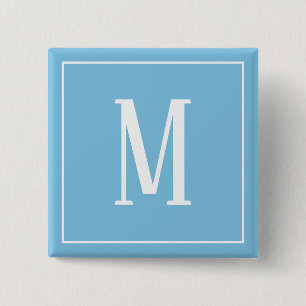 Monogram White on Light Blue Square Button