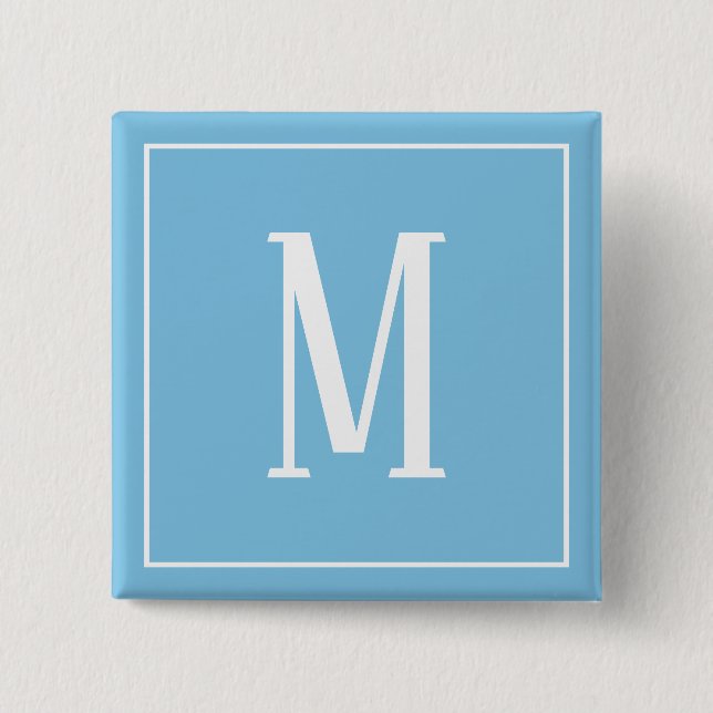 Monogram White on Light Blue Square Button (Front)