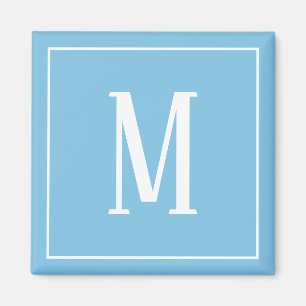 Monogram White on Light Blue Square Magnet