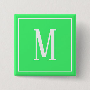 Monogram White on Light Green Square Button