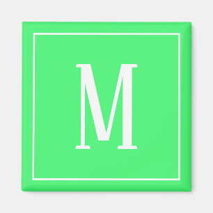 Monogram White on Light Green Square Magnet