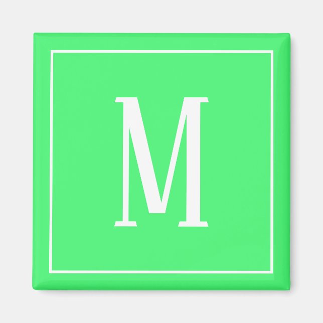 Monogram White on Light Green Square Magnet (Front)