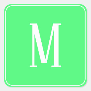 Monogram White on Light Green Square Sticker