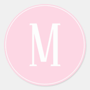 Monogram White on Light Pink Round Sticker