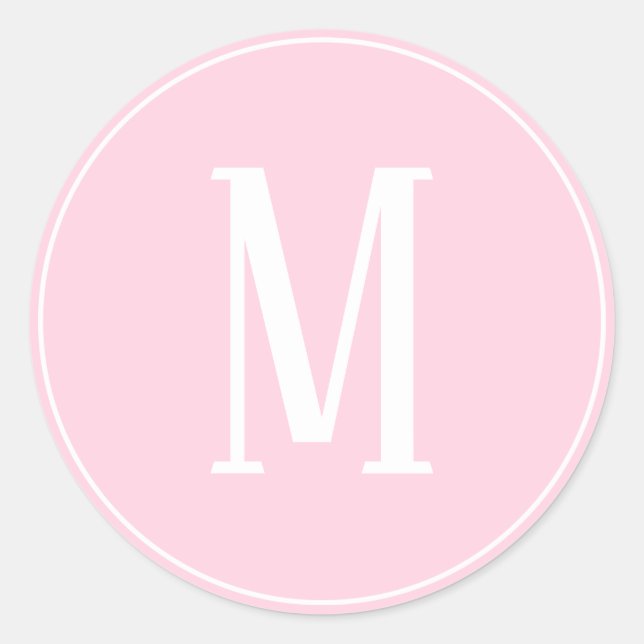 Monogram White on Light Pink Round Sticker (Front)